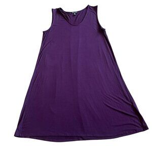 Eileen Fisher Purple Sleeveless Shift Dress Stretch Fabric Size Large Women's